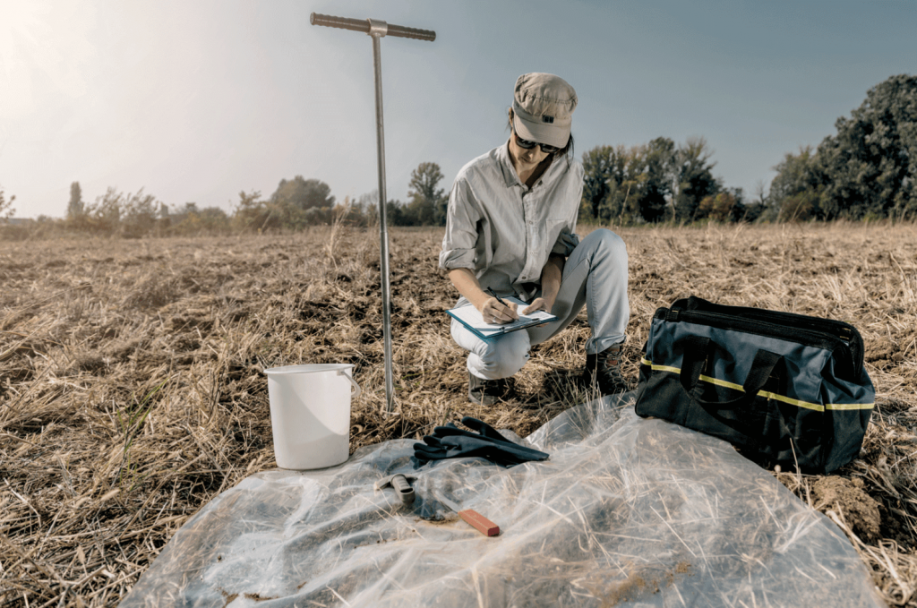 Soil collection hand sampling.